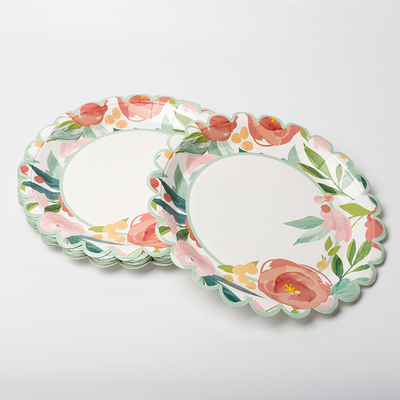 Jednorazowy kwiat Okrągły papierowy talerz Valentine Day Party Supplies Zastawa stołowa Food Grade