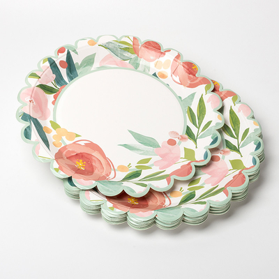Jednorazowy kwiat Okrągły papierowy talerz Valentine Day Party Supplies Zastawa stołowa Food Grade