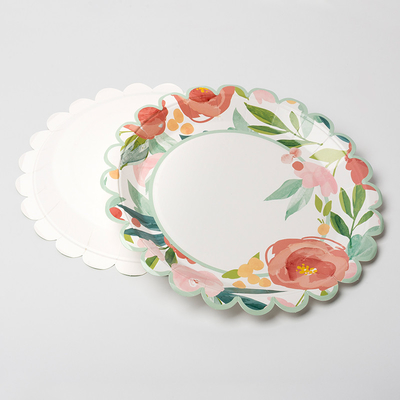 Jednorazowy kwiat Okrągły papierowy talerz Valentine Day Party Supplies Zastawa stołowa Food Grade